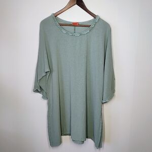 Oh My Gauze Cotton Top Womens Size 2 Large Sage Green Lagenlook Relaxed Casual